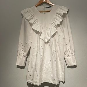 Zara Eyelet Embroidered Dress White Long Sleeve Size M
